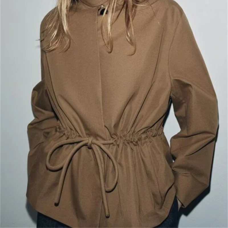 

Minimalism Female Coat Adjustable Waist Fashionable Women Full Sleeves Jacket Outerwear Casual Office Lady Streetwear