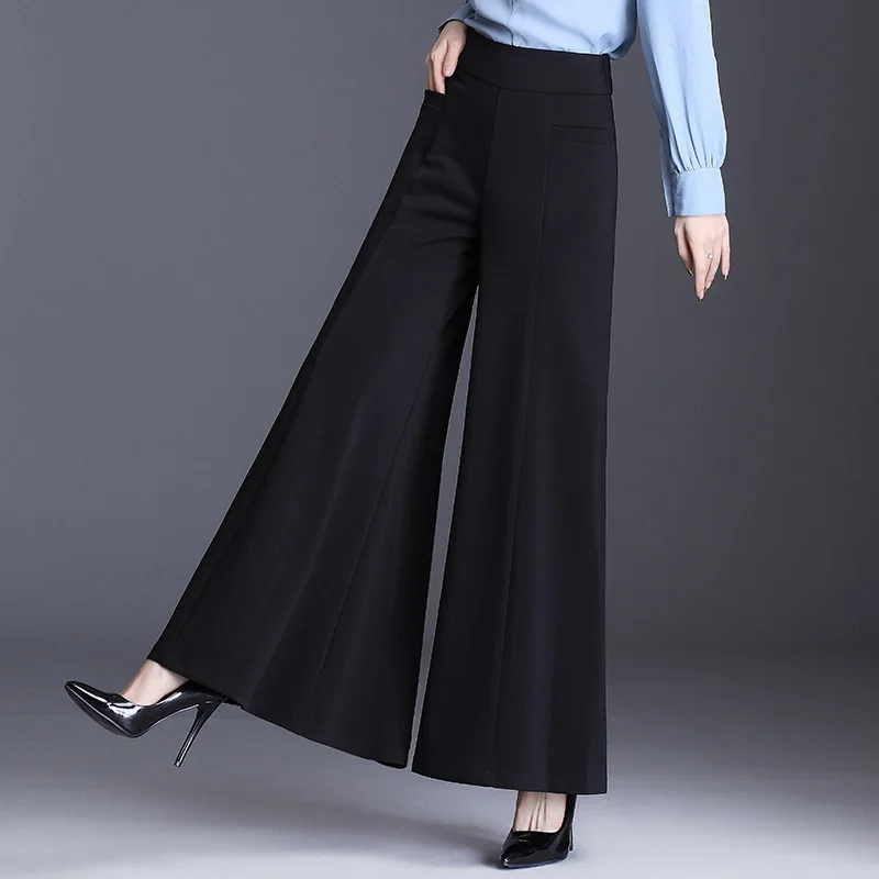 

Women Elegant High Waist Black Wide Leg Pants Skirt Spring Autumn Office Lady Slim Fit Casual Flare Trousers Mom Pants 4XL 1886