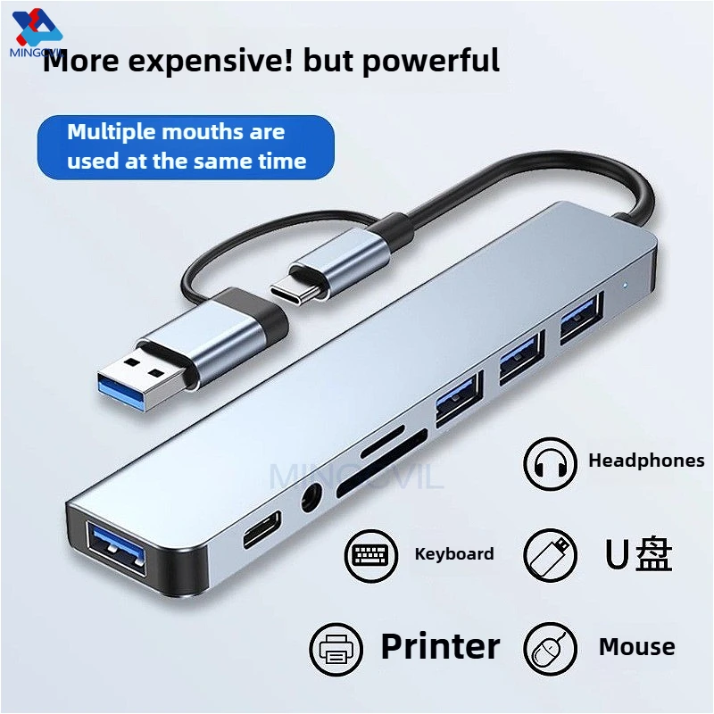 

MINGCVIL 8 In 2USB-C Hub With 3.0 SD/TF Card Reader Multi-Port Adapter For Laptop Tablet Phone TypeC Docking Station For Office