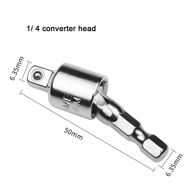 Giunto universale da gambo esagonale a presa quadrilatera - 360 °   Connettore per driver di conversione per trapano a mano girevole (1/4" 3/8" 1/2")