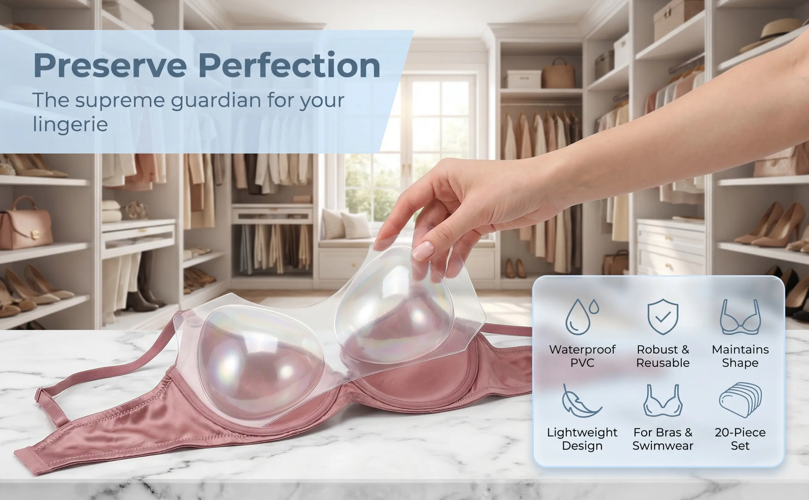 20Pcs PVC Bra Packing Shaper Insert Versatile Bra Form Wrapping Support for Swimsuit Bikini Lining Shape Maintenance