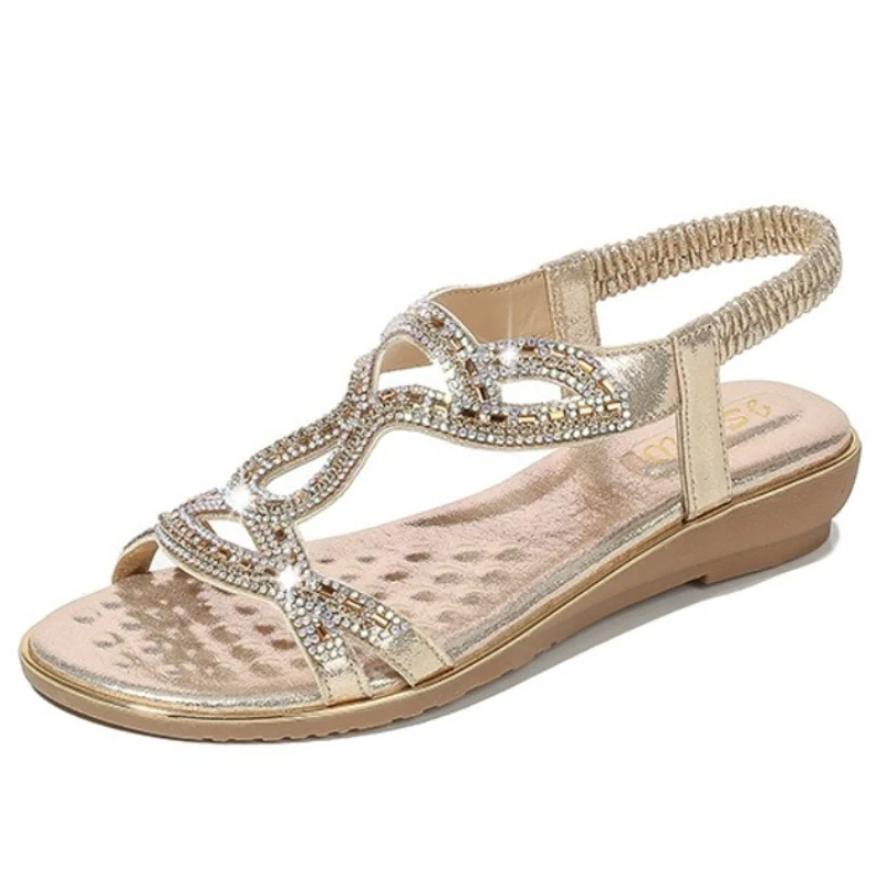 

Women Summer Women Platform Elastic Band Wedges Sandals Plus Size 36-42 Rhinestone Sandalias Women Sandals