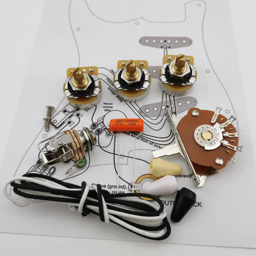 

Guitar Potentiometer 250K Copper shaft Wiring Kit for-Stra CDE 716P .022 400V Orange Drop Cap +Welding line drawing