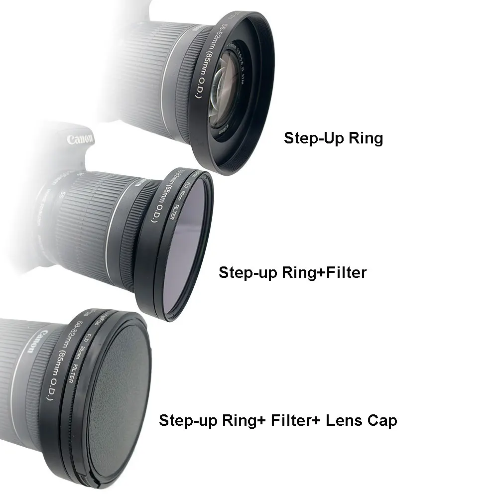 Metal Lens Cap 67-82/72-82/77-82/82-82mm (85mm O.D.) Matte Box Filter Adapter Step Up Front Ring