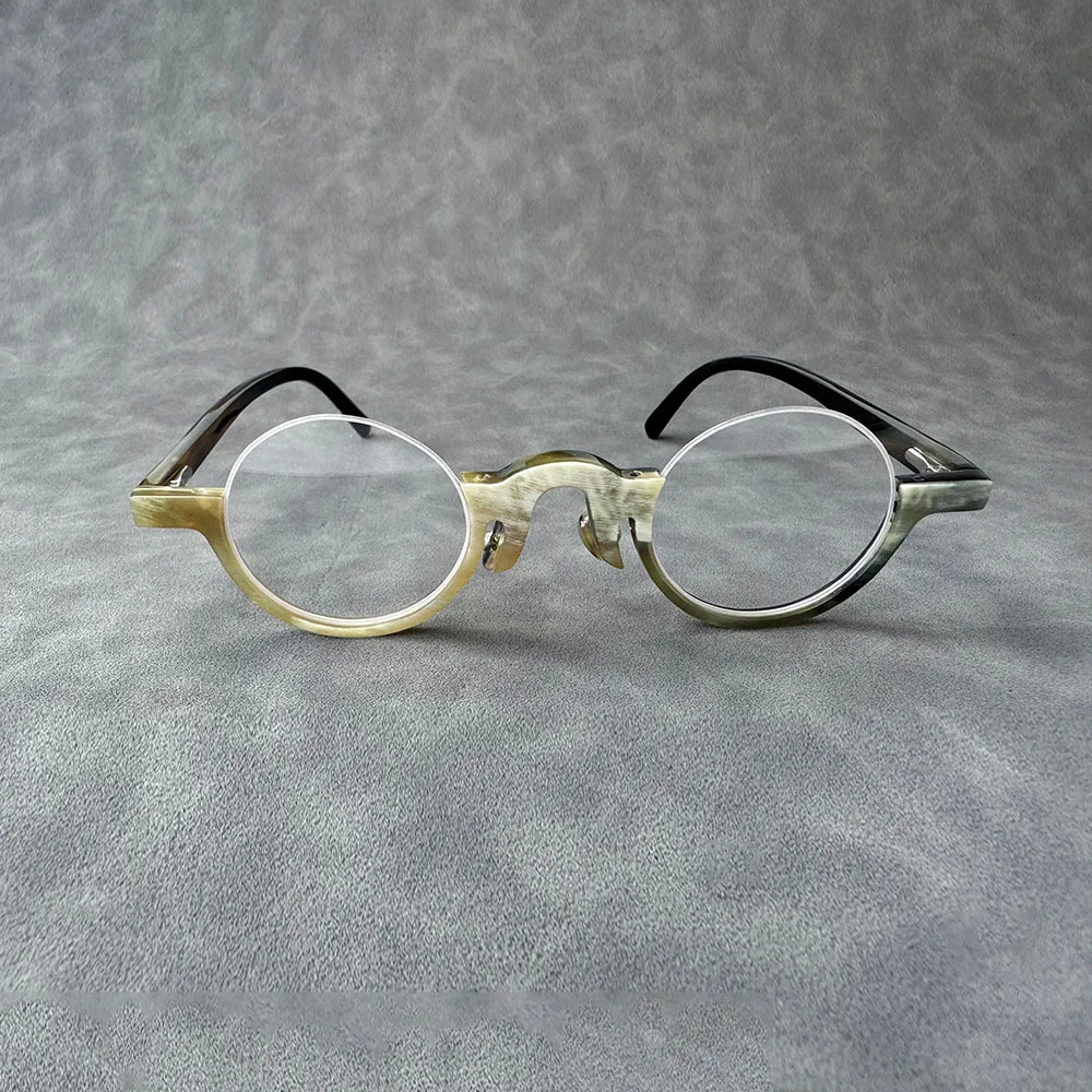 

Eyeglass Frames Unique Half Rim Retro Oversize Handmade Natural Horn Prescription Man Women's Glasses Frames Optical Eyewear