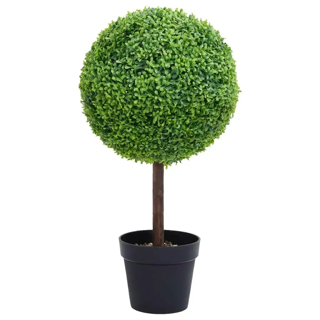 28 Ball-Shaped Artificial Boxwood Plant in Pot - Realistic Green Decor for Home & Office