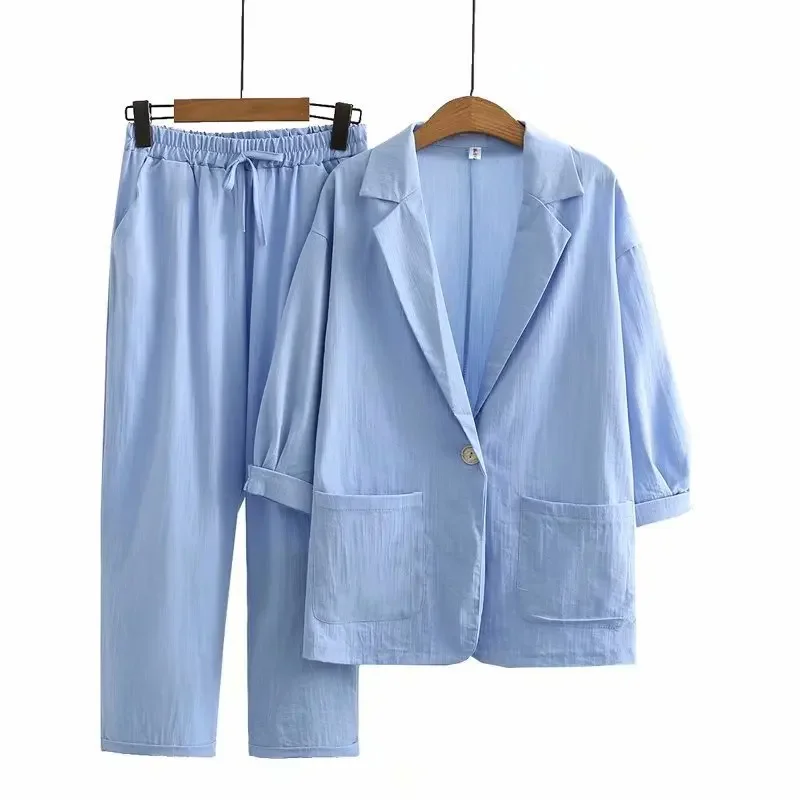 2024 Summer New Fashion Casual Large Size Suit Top Pants Two Piece Professional Suit Elegant Women's Sets