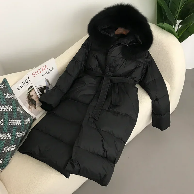 FURYOURSELF-chaqueta con cuello de piel de mapache y zorro Real para mujer, abrigo grueso y cálido de plumón de pato, ropa de calle larga desmontable, Invierno