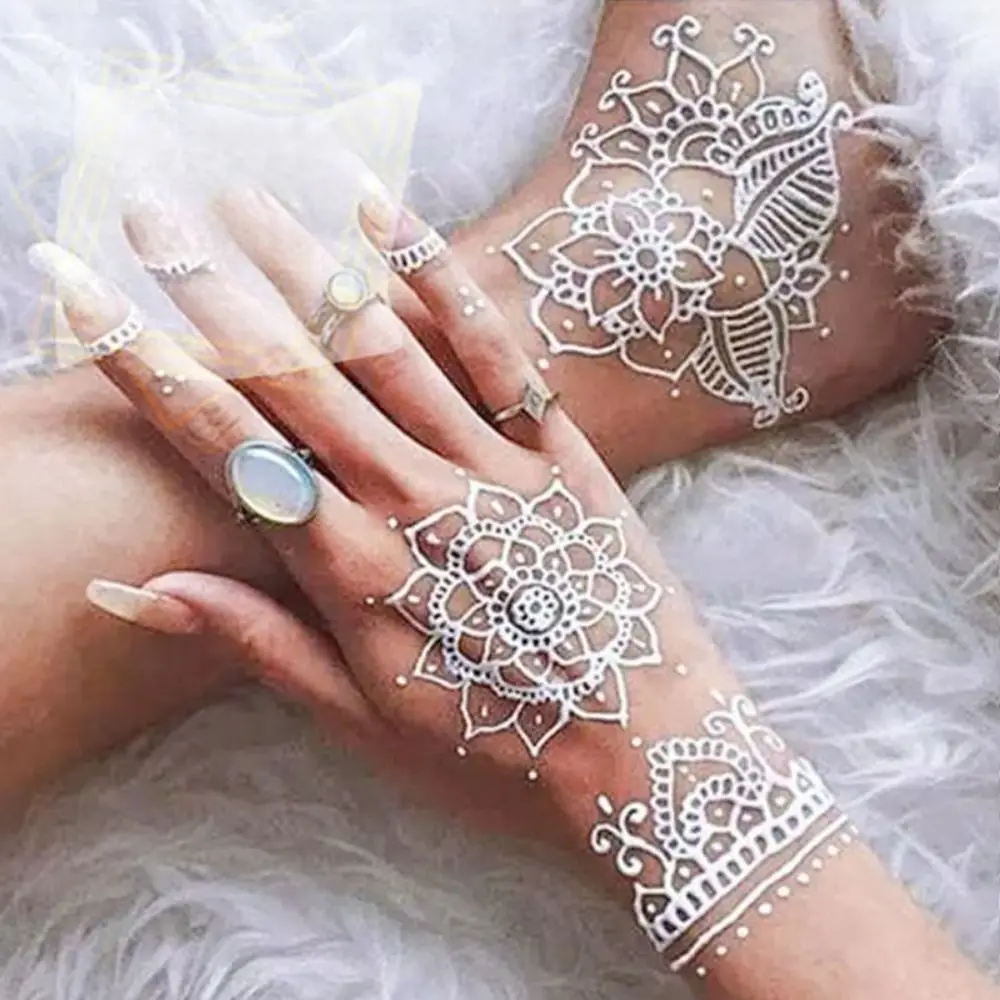 

Flower Lace Fake Tattoos Waterproof Personality Long Lasting Temporary Tattoos Thigh White Lace Tattoo Stickers Beauty Tool