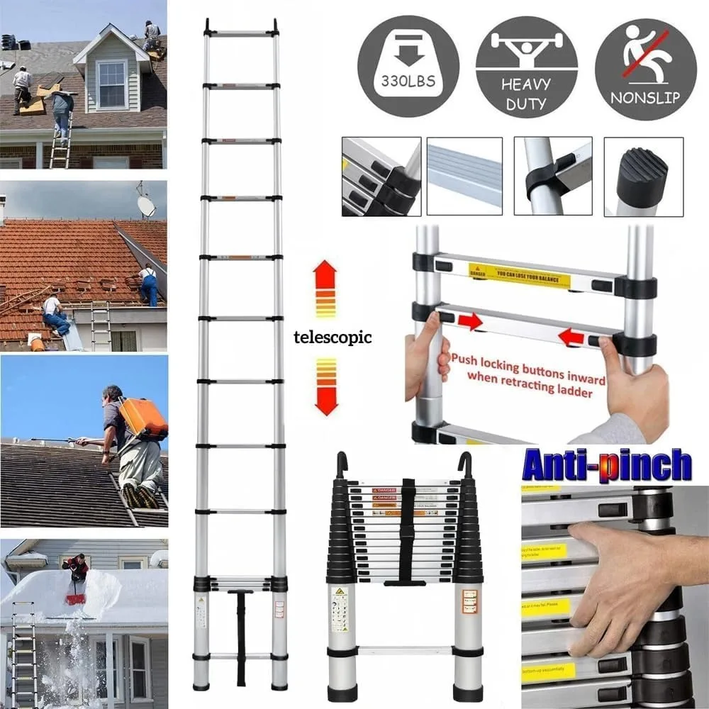 سلم تصغير من الألومنيوم - سلم تمديد محمول بطول 20 قدمًا مع أقدام غير قابلة للانزلاق، سعة 330 رطل، EN131 #4