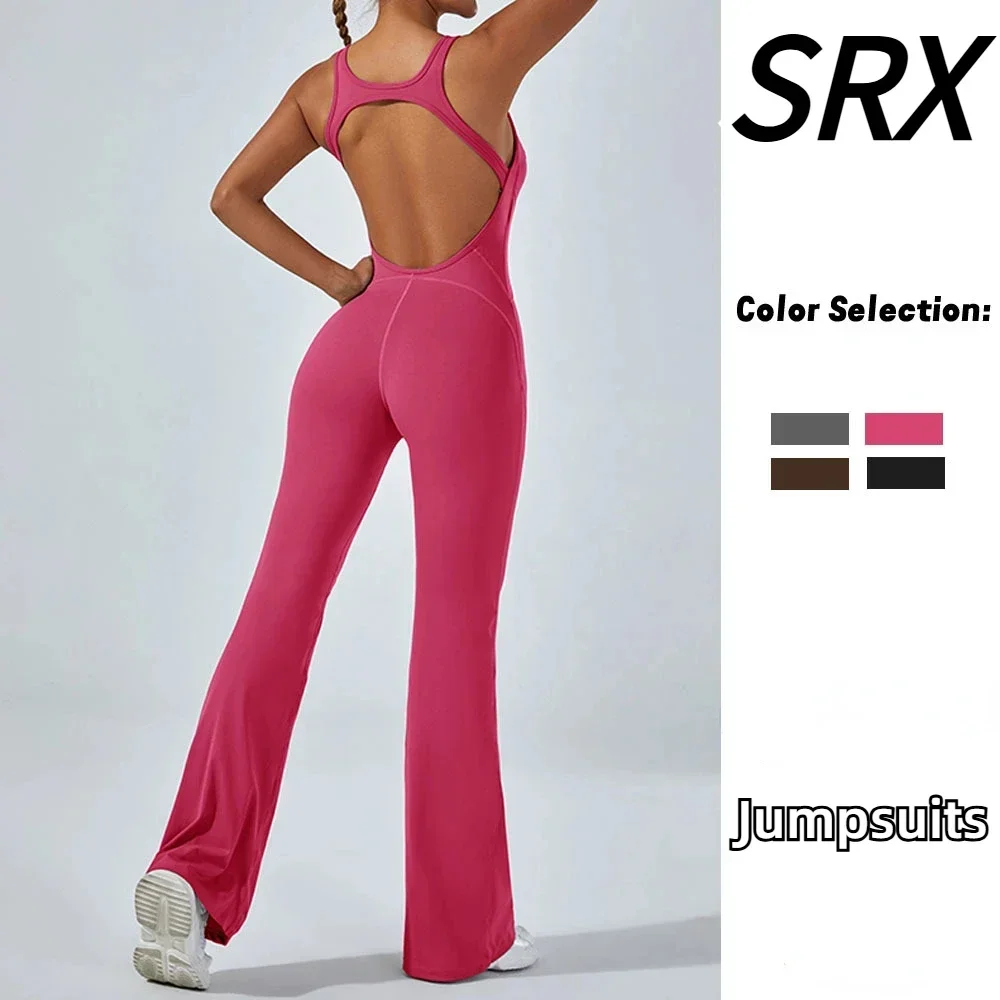 Seamless Yoga Jumpsuits Sports Fitness Peach Hip-lifting Flared Leggings Backless One-piece Workout Gym Tracksuits for Women