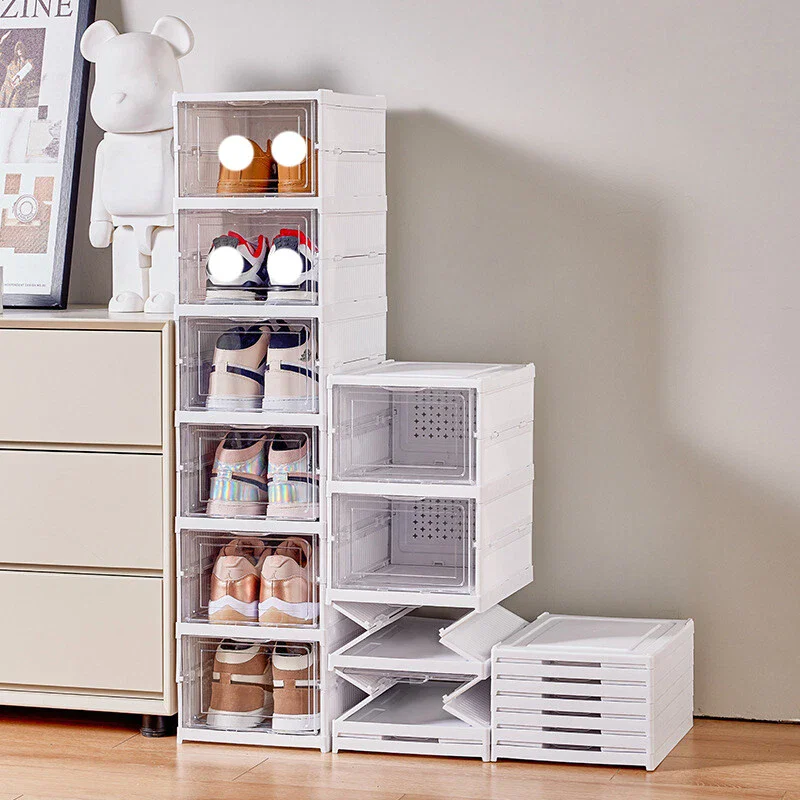 Caja de zapatos plegable a prueba de polvo de 6 capas, caja organizadora de zapatos para zapatillas gruesas de plástico transparente apilable, organizadores de gabinete