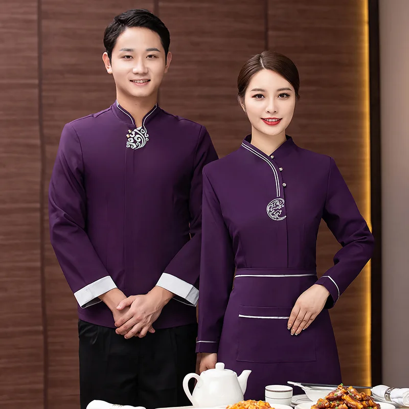 

Chinese Dining Waiter Workwear Women's Long-Sleeved Autumn and Winter Hot Pot Farmhouse Restaurant Staff S