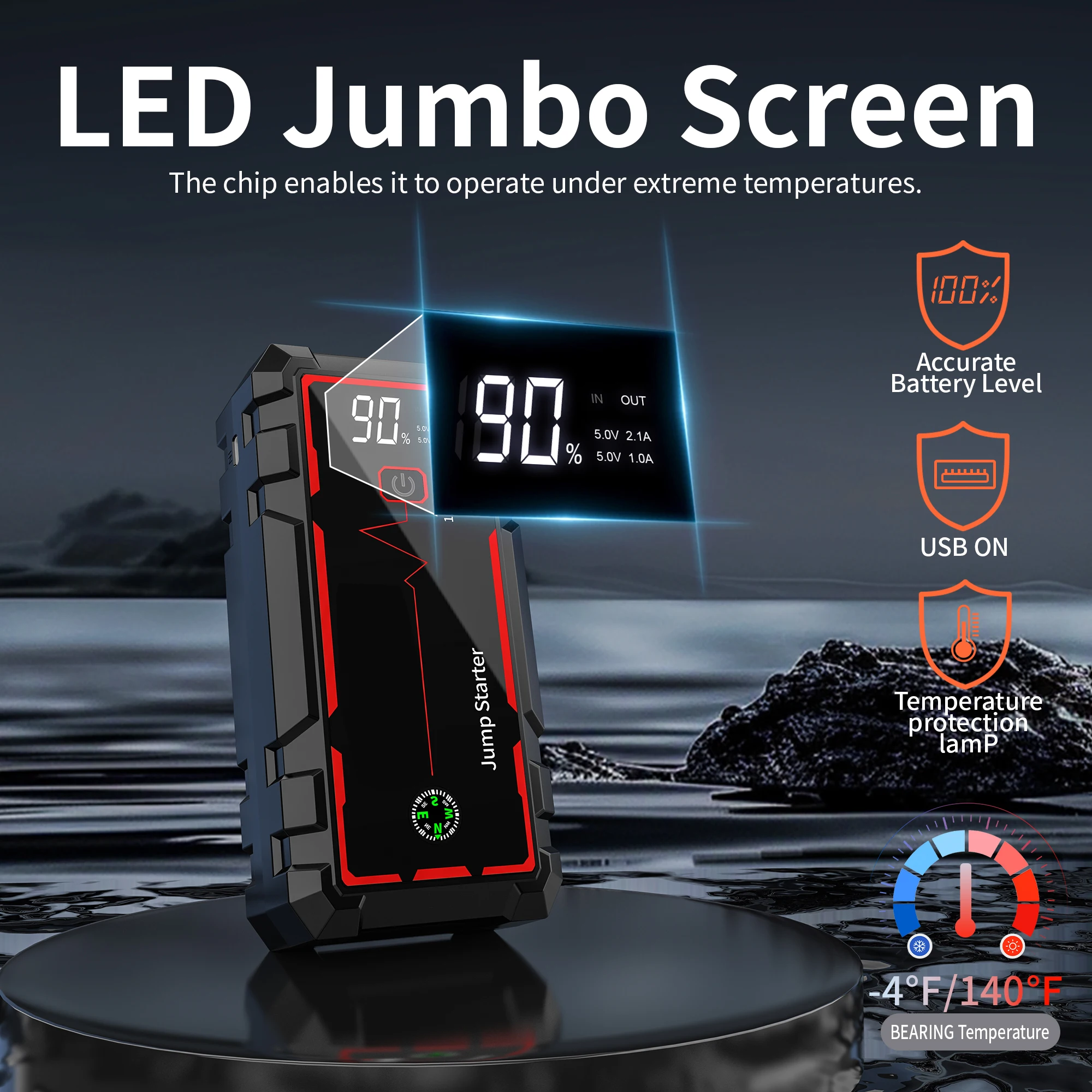 CY20 Avviatore di Emergenza 4-in-1 per Auto, Power Bank 8000mAh 12V, Booster di Batteria con Torcia LED e Luce Stroboscopica, Alimentatore di Emergenza Portatile per Auto in ABS, Disponibile in