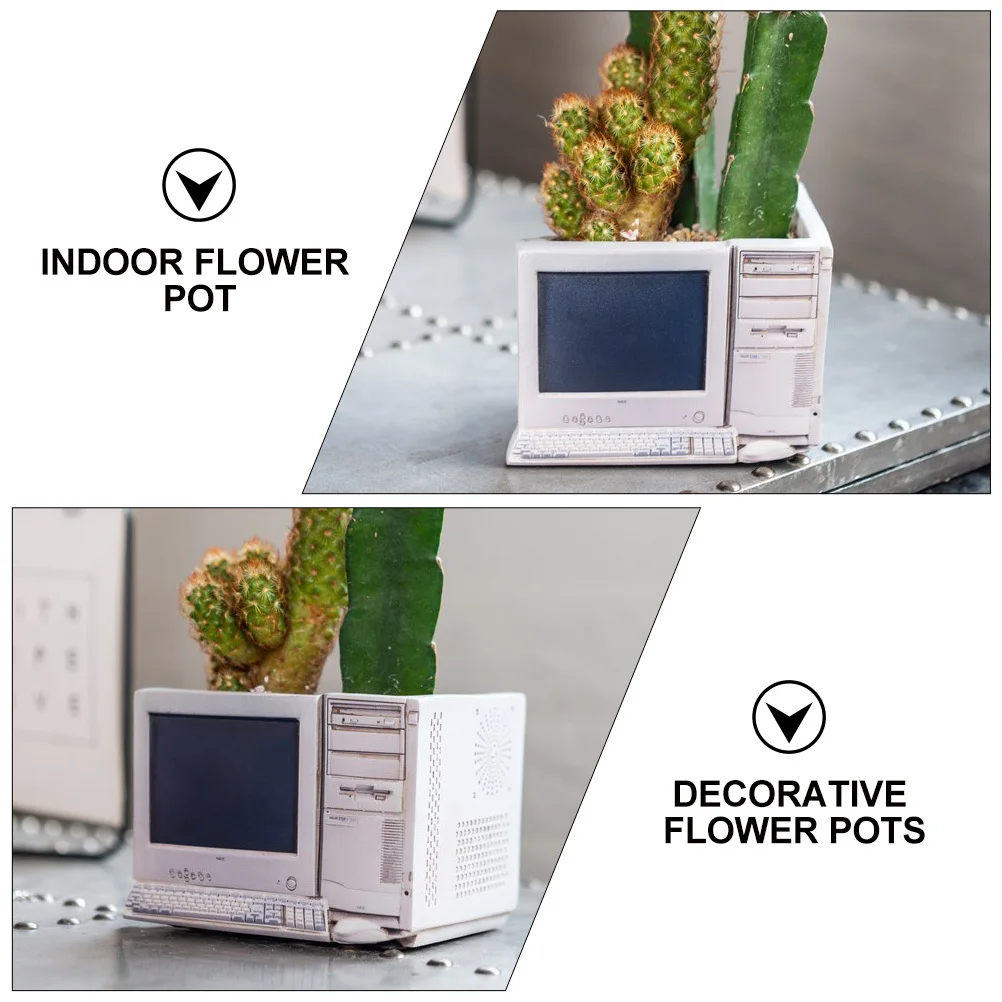 Resin Computer Style Flowerpot Indoor Outdoor Plant Container for and Flowers Retro Desk Decor Living Room Cabinet