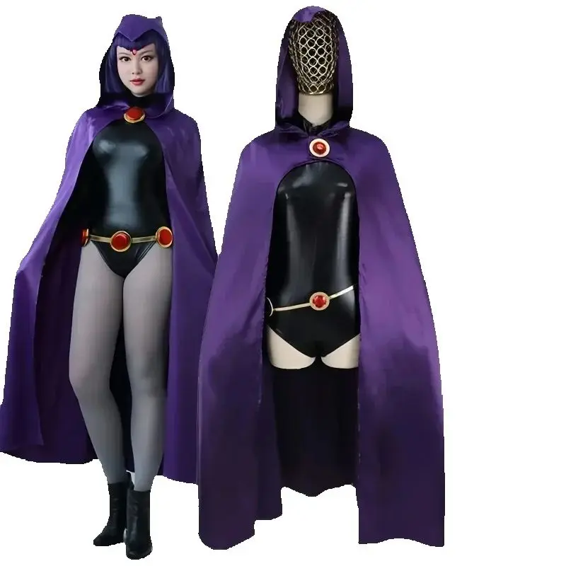 adolescente-titas-raven-cosplay-traje-feminino-menina-magia-cosplay-luta-bodysuit-conjunto-completo-com-bone-com-capuz-roxo