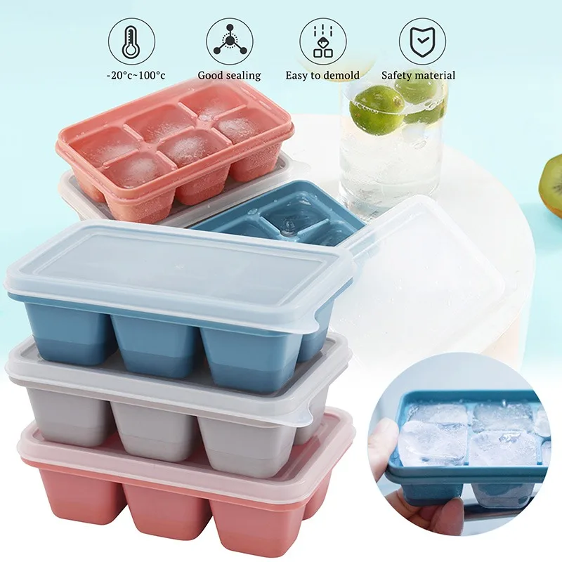 

6Grid Ice Tray Mold Giant Jumbo Large Food Grade Silicone Ice Cube Square Tray Mold DIY Ice Maker Ice Cube Tray