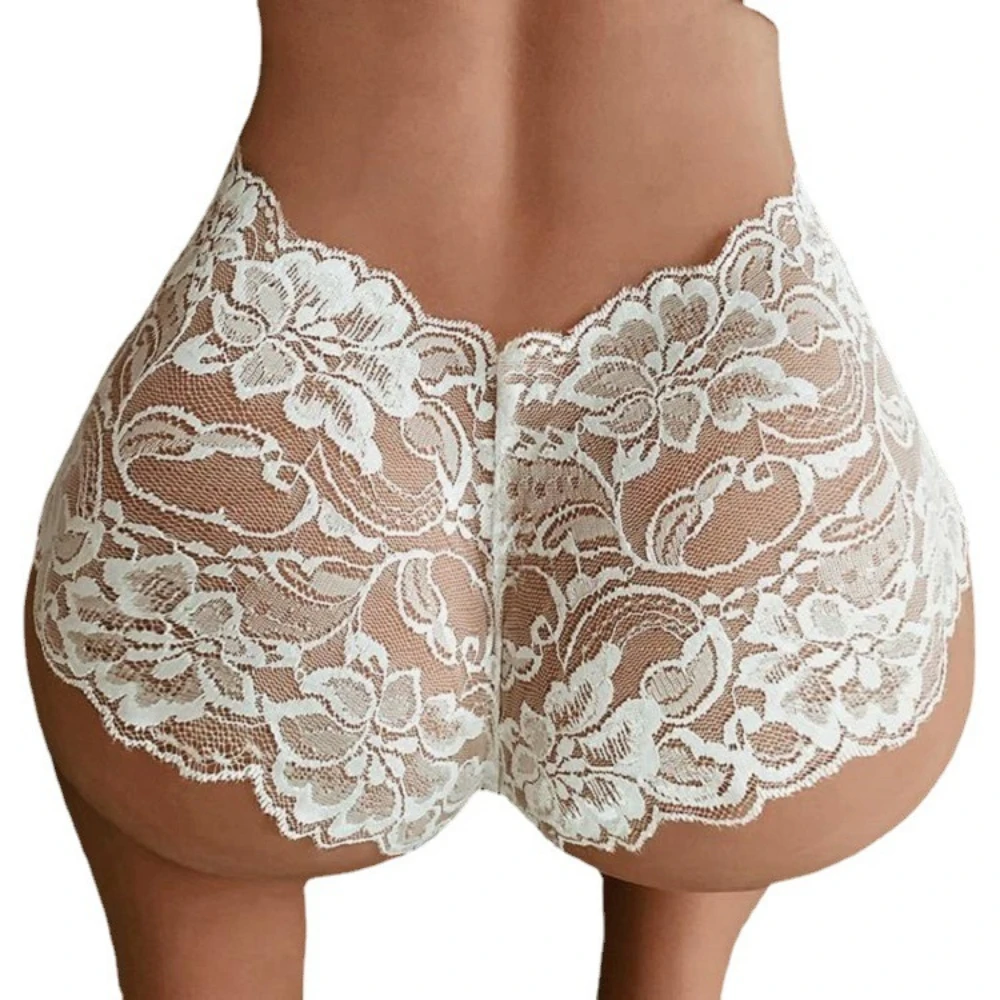 

M45 Simple Hollow Out Low Rise Lace Floral Black White Exotic See Through Women Panty