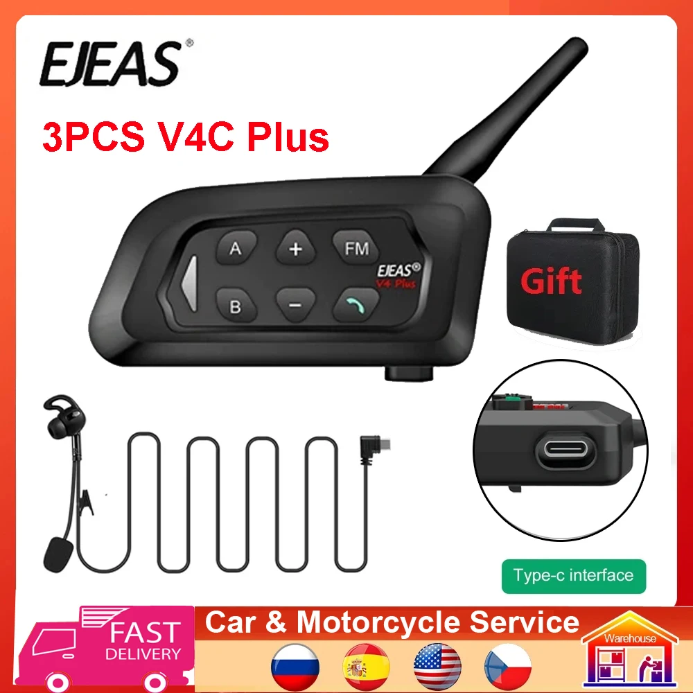 

EJEAS 3PCS V4C Plus Referee Intercom Headset Walkie Talkie Soccer Referees Interphone for 3 People At Real Time Group Talk