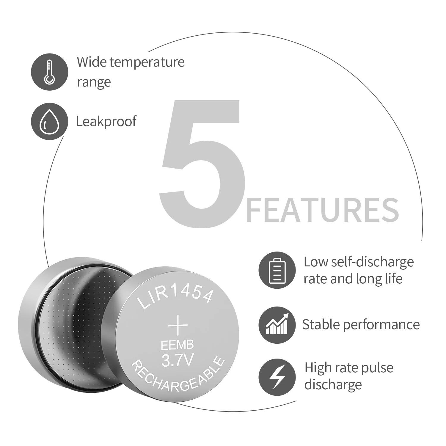 EEMB LIR1454 3.7V 85mAh Button Battery Rechargeable Lithium-ion Battery Coin Cell for Earphone ithium-ion Battery Car Keys Watch