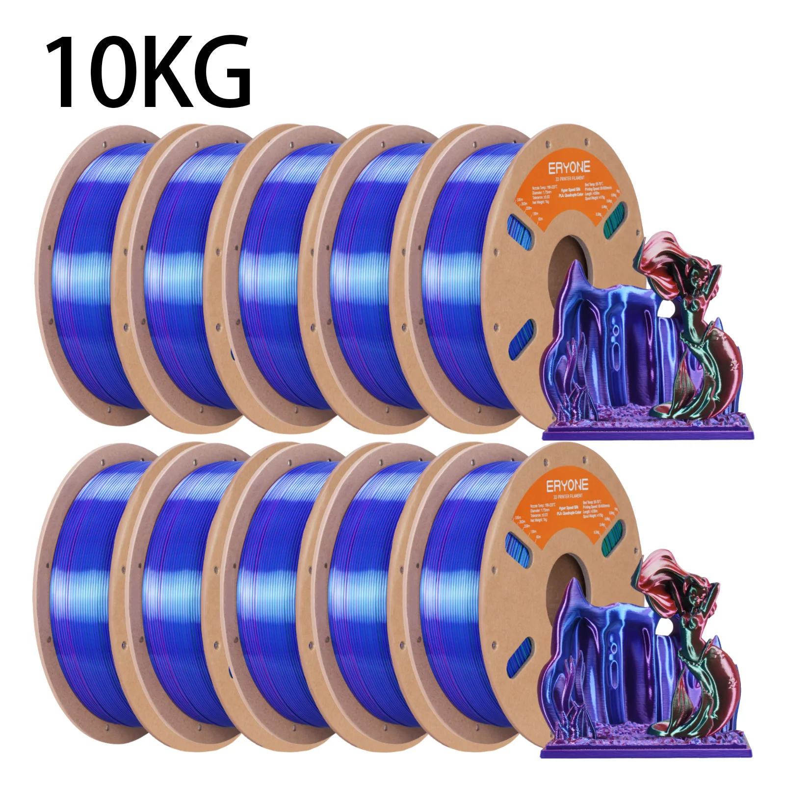 ERYONE 10KG Hyper Speed Zijdeachtige Vierkleurige PLA Filament 3D Printer 1.75mm +/- 0.03mm, Co-extrusie Filament PLA 1KG spoel