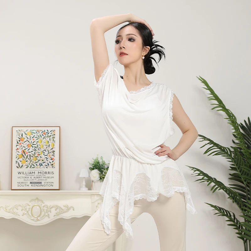 Nuovi abiti per la pratica della danza latina Top sexy in pizzo con spalle scoperte Top da allenamento larghi e comodi da donna Costumi da ballo per ragazze ﻿