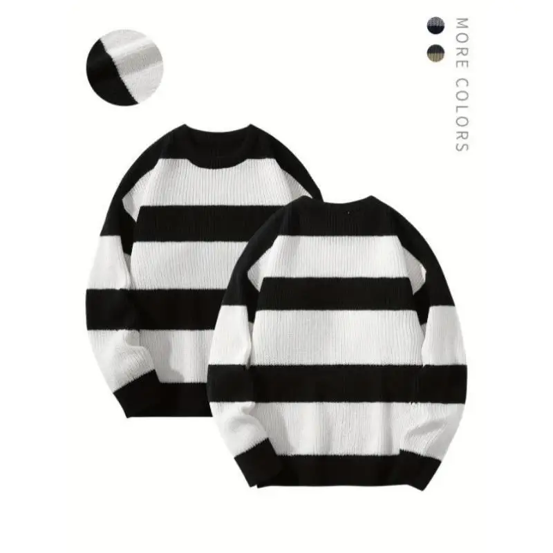 

Женский вязаный свитер Colorblo Stripe Crew Neck из волокна Coolmax, не деформируется
