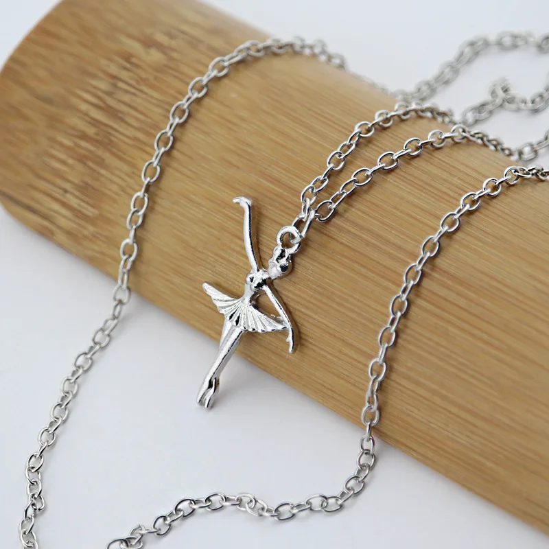 Romantic Ballerina Necklace Sliver Color Ballet Pendant Choker Metal Charm Surprise Jewelry Gift for Dancer Girls Women