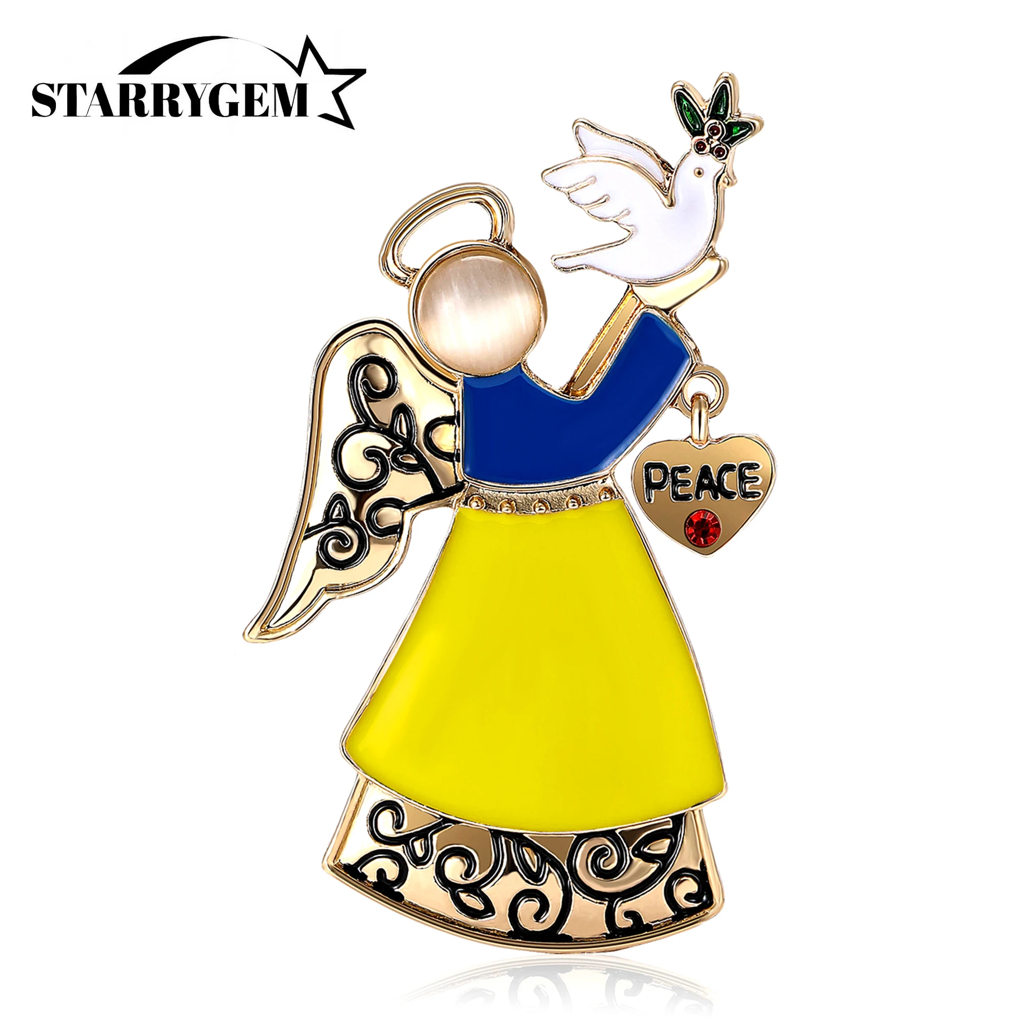 Enamel Angel Dove Brooches for Women Unisex Rhinestone Character Animal Pins Office Party Friend Gifts Jewelry Accessories