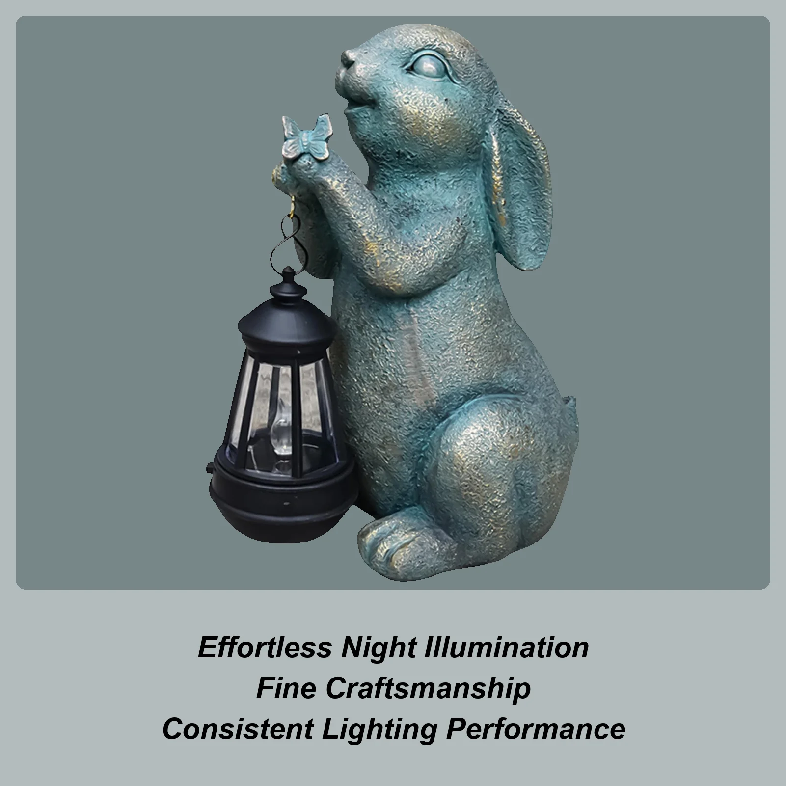 Figuras de conejitos, escultura Vintage con luz Solar, arte, estatuas de jardín al aire libre para el hogar, césped, porche exterior, Patio, Navidad, primavera