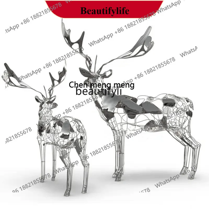 

X Lawn Courtyard Stainless Steel Hollow Deer Sculpture Hotel Outdoor Large Floor Ornaments