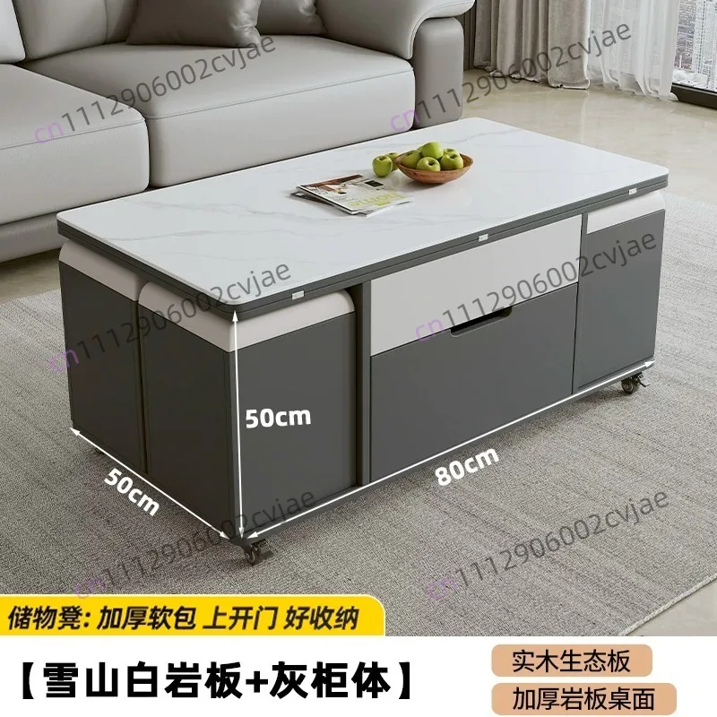 Rock slab multi-functional lifting coffee table living room home folding light luxury high-end tea table integrated tea table