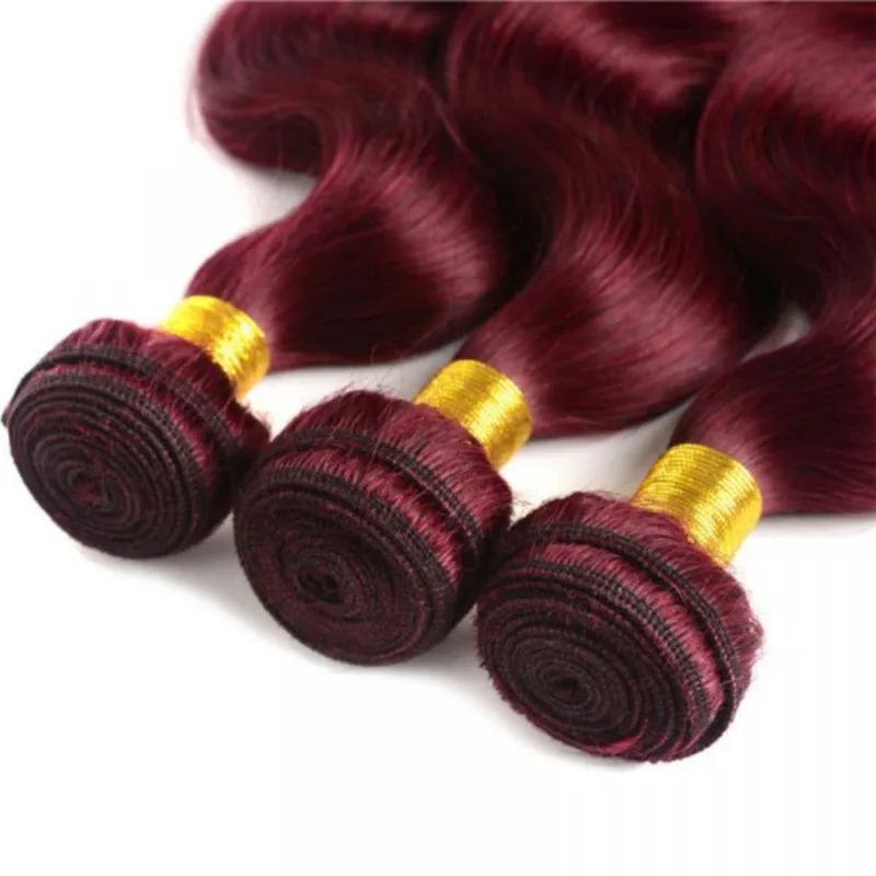 99J Human Hair Bundles Body Wave Wine Red Brazilian Remy Real Hair Extensions 16 Inch Human Hair Bundles For Woman 1/3 Bundles