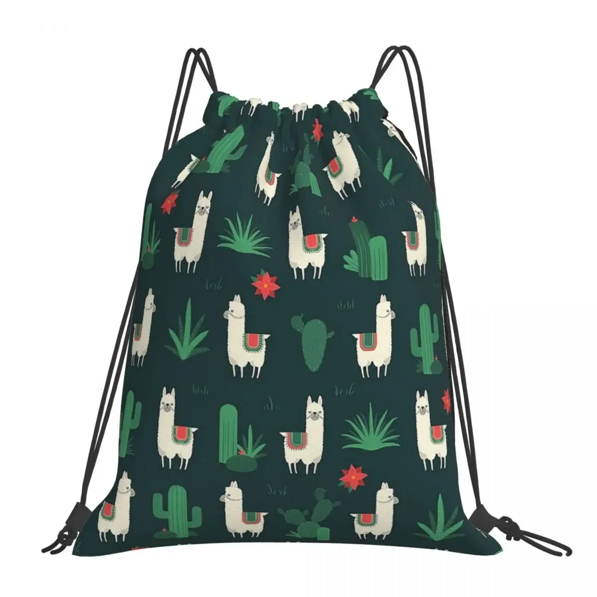 

Fleece Navidad & Cactus Backpacks Portable Drawstring Bags Drawstring Bundle Pocket Sports Bag BookBag For Travel Students