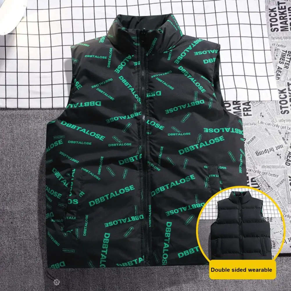 Men Vest Men's Reversible Sleeveless Puffer Vest with Stand Collar Drawstring Hem Stylish Zipper Closure Waistcoat for Windproof