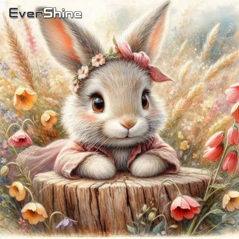 EverShine Diamant-Gemälde mit Kaninchenmotiv, Tier-Stickerei, Cartoon, geeignet für Anfänger, DIY-Diamant-Mosaik, Kunsthandwerk für Zuhause und Wohnzimmer