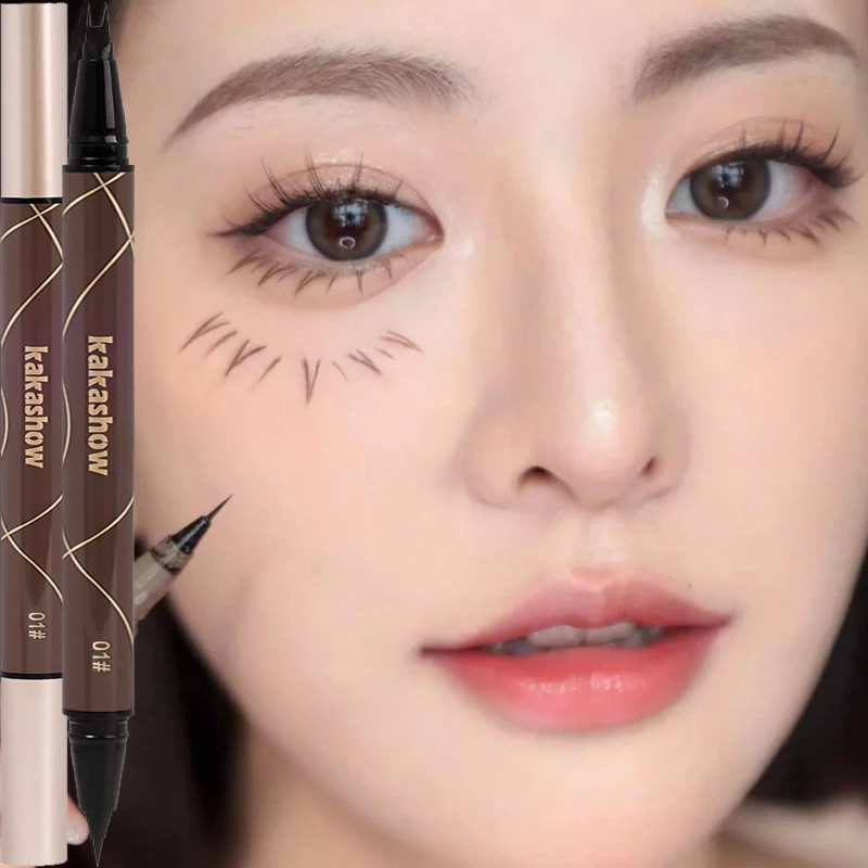 Double-head Black Brown Liquid Eyeliner Pencil Lower Eyelash Makeup Ultra-thin Waterproof Quick Dry Eyebrow Pen Eyes Cosmetics