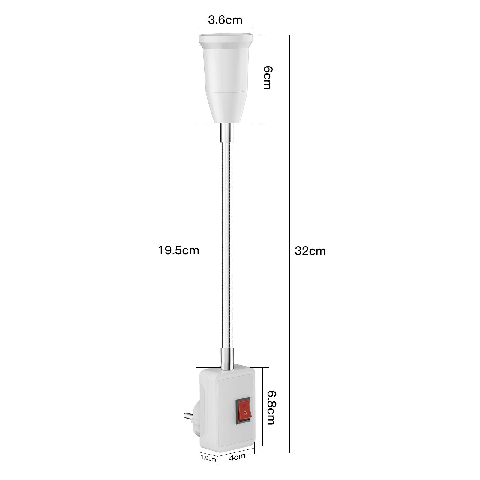 EU plug E27 lamp holder socket adapter with switch flexible lamp holder converter LED night light lamp holder 20cm 30cm 40cm