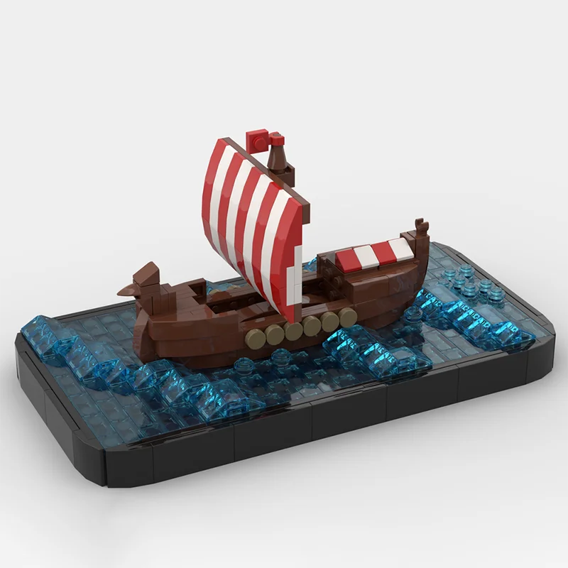 516pcs MOC-31132 Dragon Ship Viking Longship At Sea (microscale) Model Building Blocks Desktop Decorations Bricks Toys Kid Gift