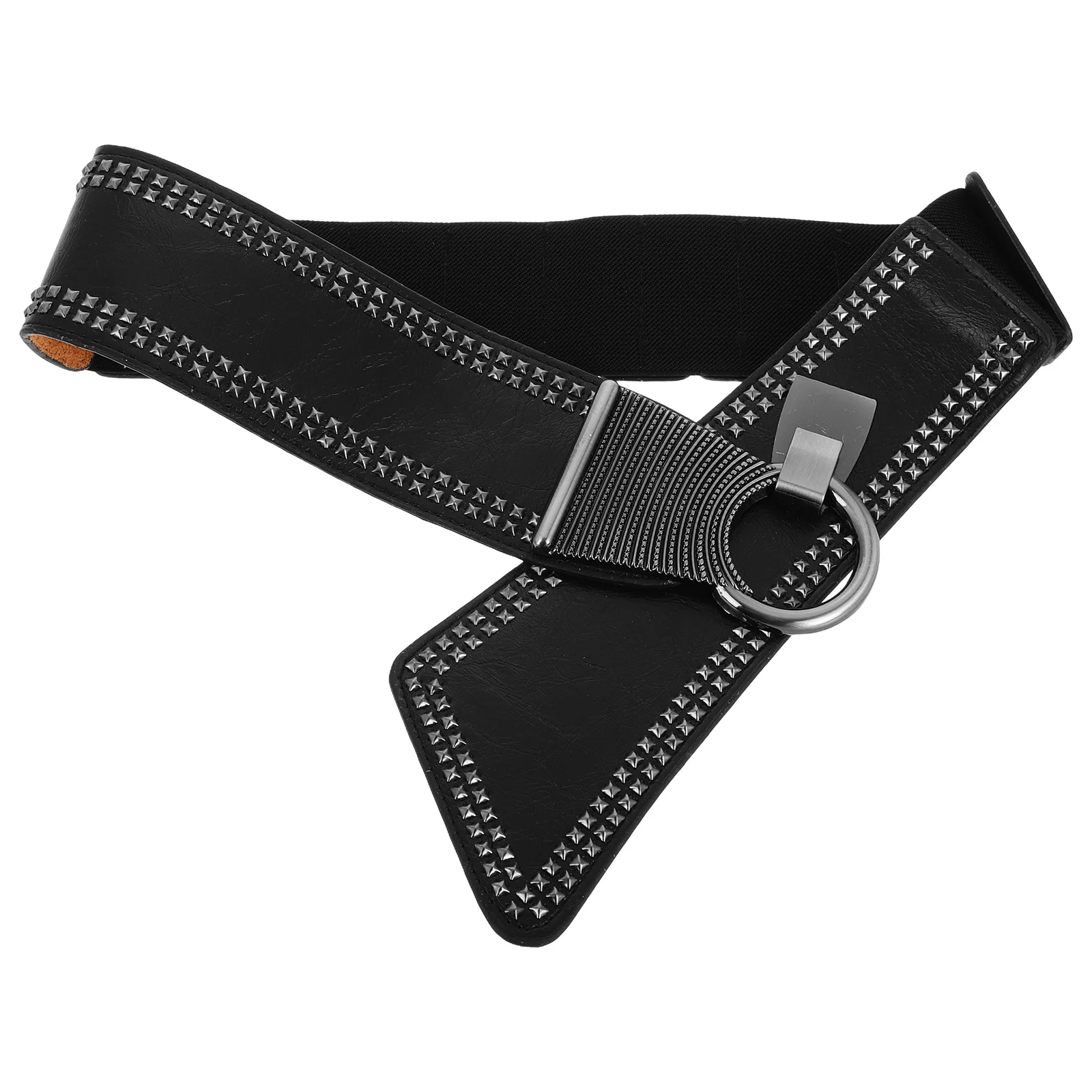 Fashion Punk Style Elastic Waist Belt for Women Studded Wide PU Buckle Belt for Dresses Jeans Casual Wear