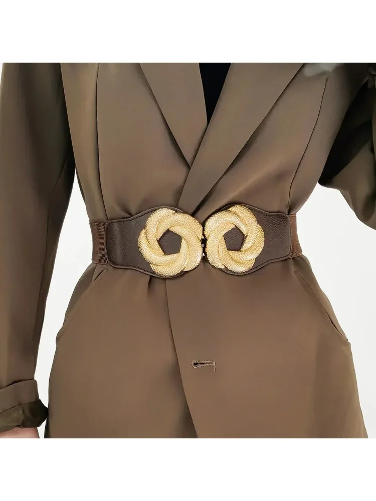 สุภาพสตรีแฟชั่นเข็มขัดกว้างเสื้อเสื้อกันหนาว Elastic เอว Seal เข็มขัดรัดตัวสําหรับผู้หญิงดอกไม้หัวเข็มขัดหญิงเข็มขัด