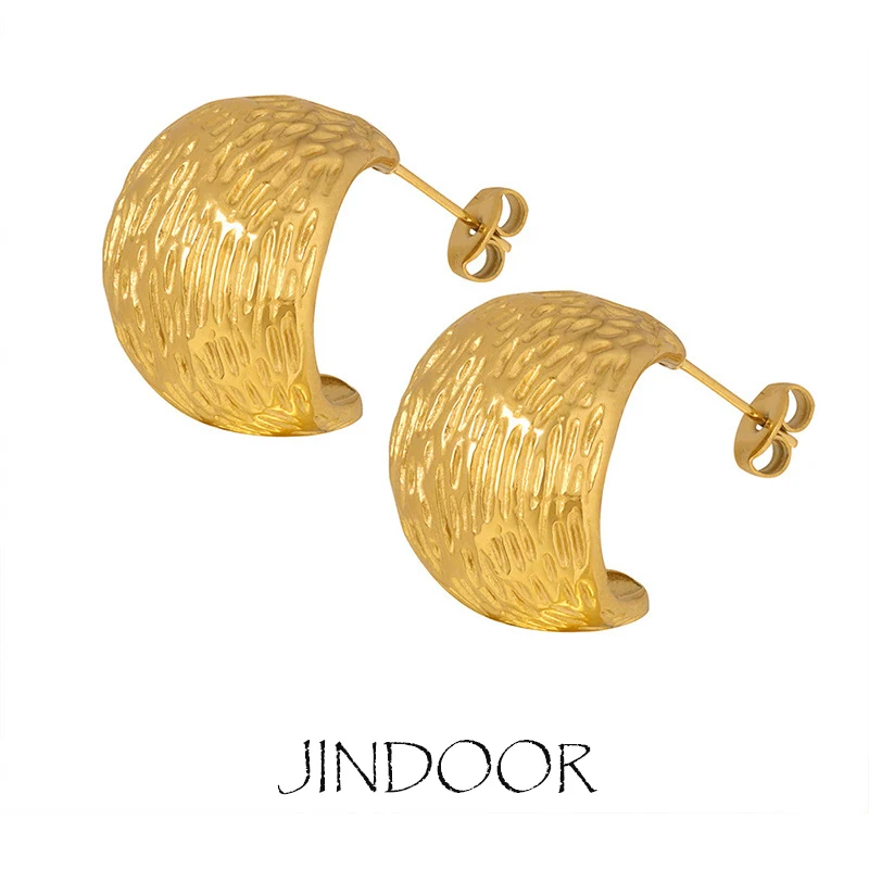 JINDOOR 18K Gold Plated Copper Brushed Half Dome Ball Stud Earrings ,Classic Minimalist Gold Hoops for Women