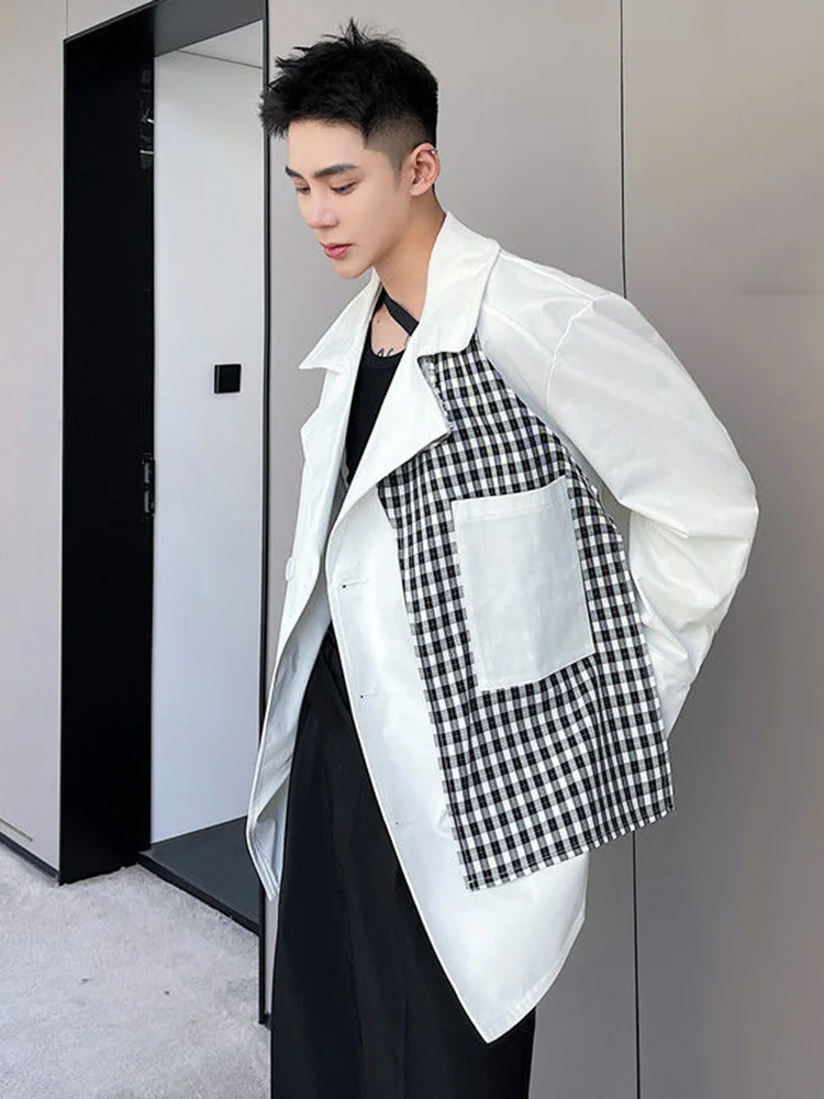 Plaid Patchwork Design White Korean Style Jacket 2022 Spring New Versatile Lapel Single Breasted Loose Tops 2A2102