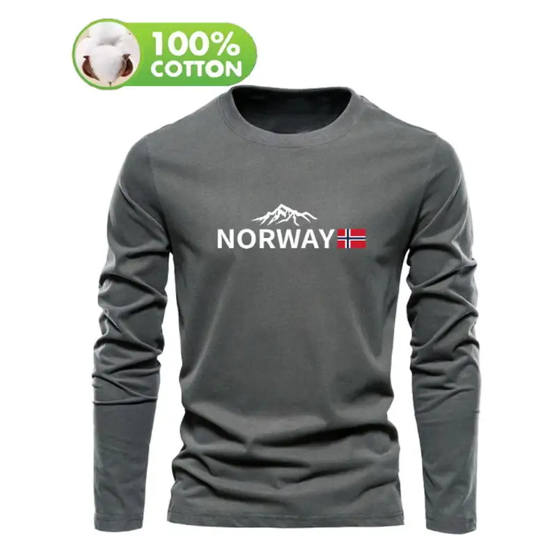 Autumn and winter 100 cotton men's top T-shirt men's long sleeved round neck loose oversized autumn and winter T-shirt top gallery 2