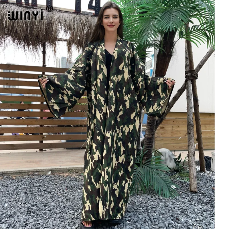 

WINYI Summer Denim camouflage printed cardigan Beach Wear Swim Suit elegant Africa women boho dress Holiday long Sleeve Kimono