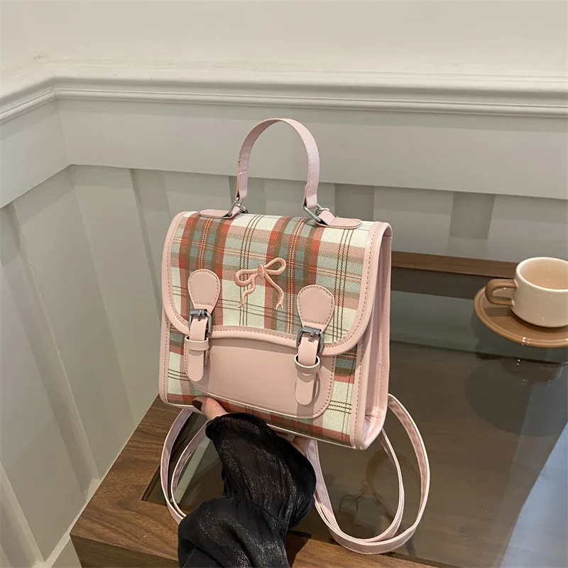Casual Versatile Plaid, Women's Backpack, Fashionable New Travel Backpack, Commuting Contrasting Mini Handbag