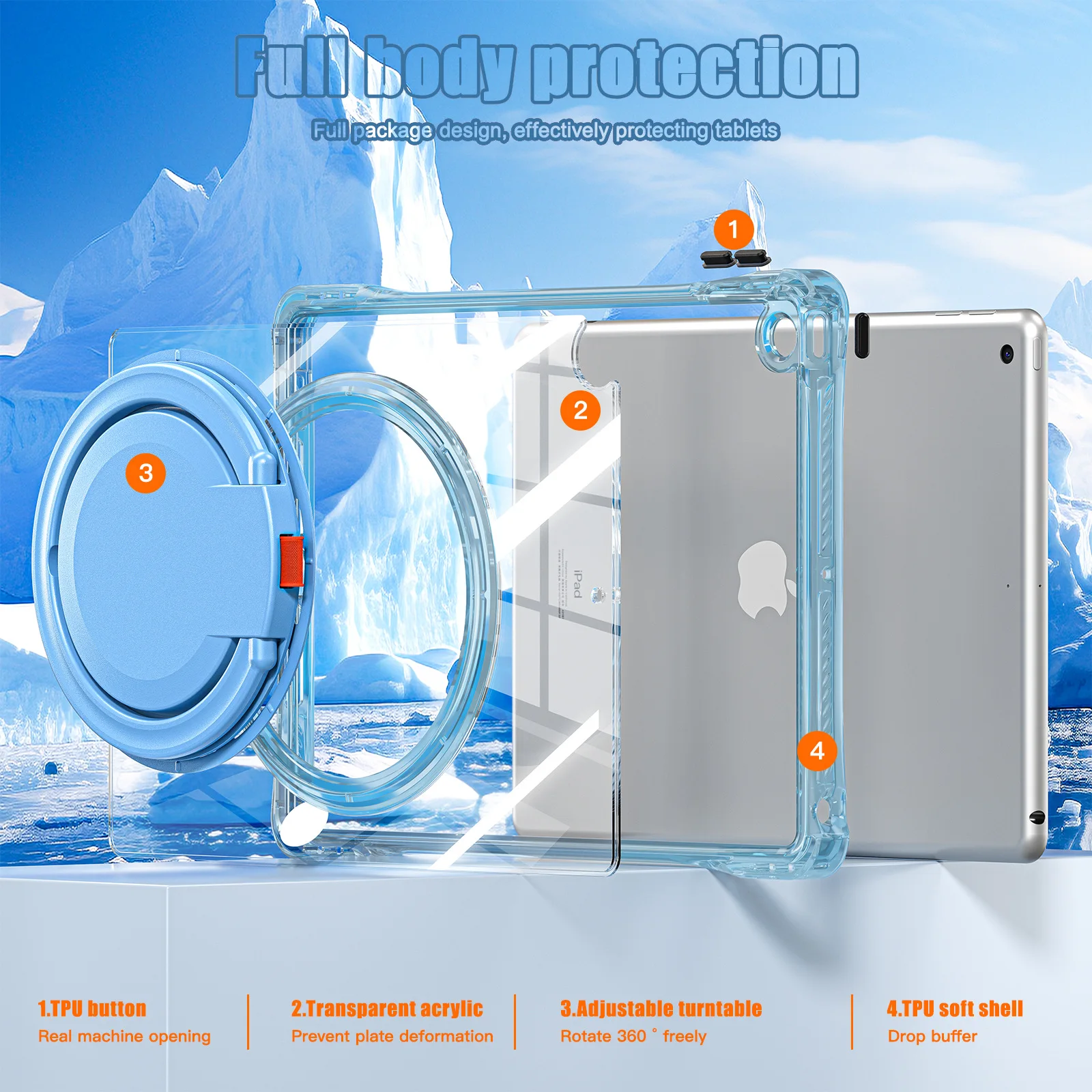 Für Apple iPad 10,2 Fall HD Acryl Material All-Inclusive Drop proof Soft Shell, Grad Drehst änder