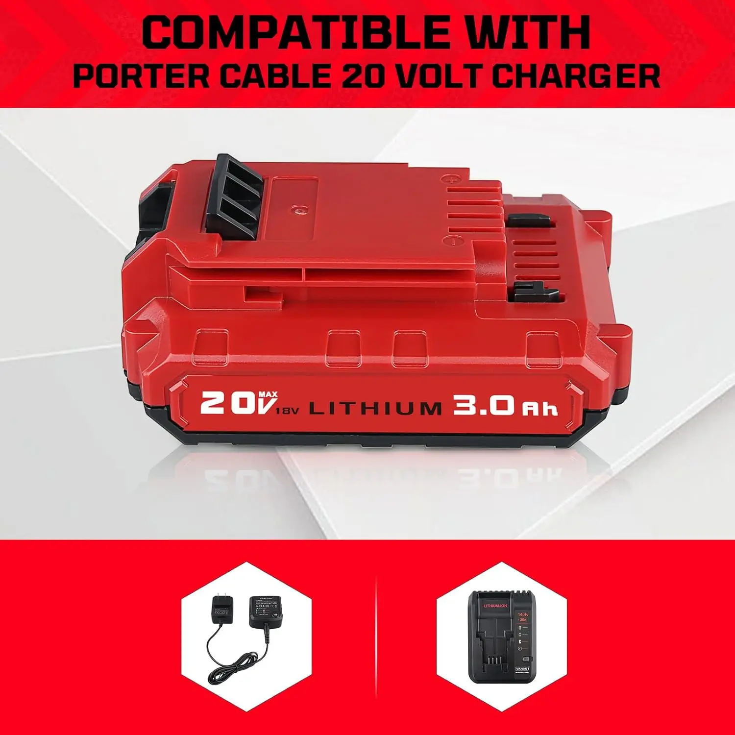 แบตเตอรี่ลิเธียมไอออน 3.0Ah 20V จำนวน 1/2/4 ก้อน รุ่น PCC680L ใช้แทนแบตเตอรี่เครื่องมือ Porter Cable 20V รุ่น PCC681L PCC682L PCC660 PCC683L PCC685L