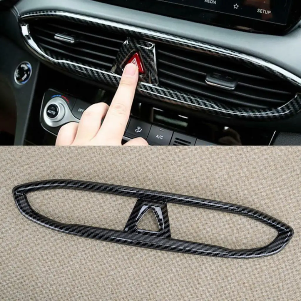 Black Carbon Fiber Style ABS Car Front Center Air Outlet Vent Cover Trim Fit for Hyundai Santa Fe 2019 2020 2021 2022