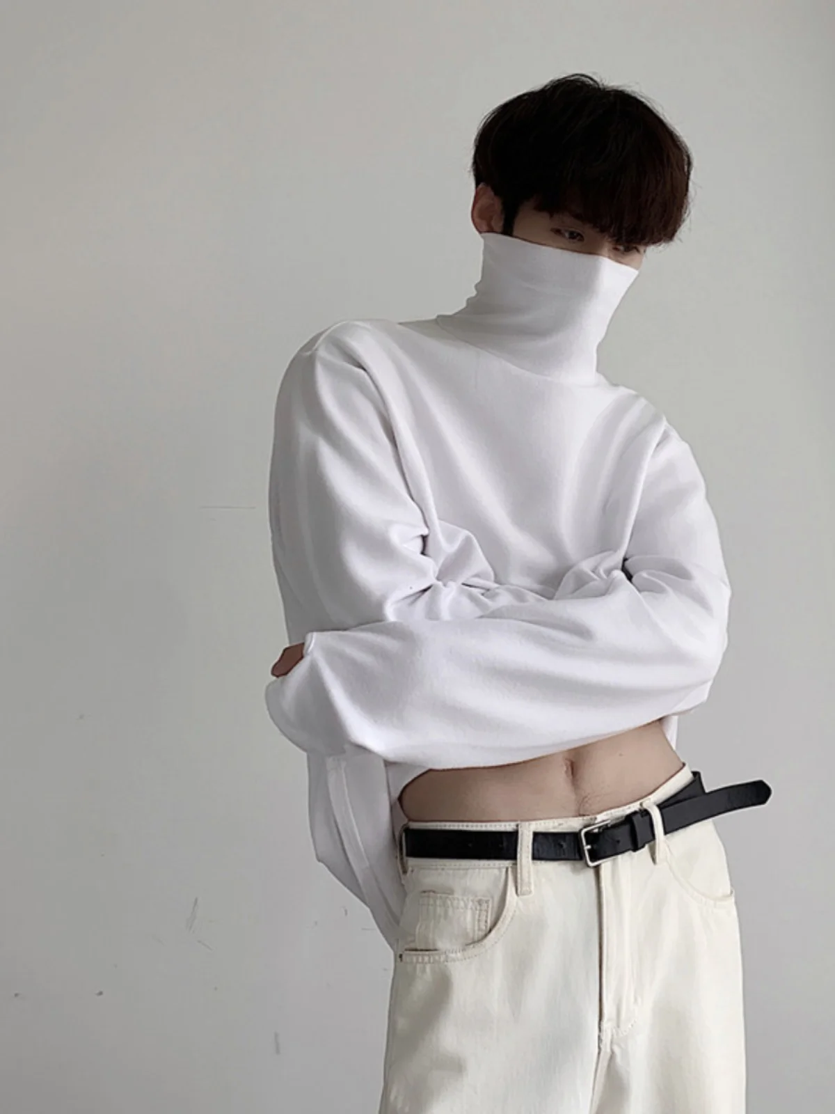 

High Collar Warm Fce Long Sve T-irt Men's Slim Fit Color Thermal German Velvet Inner Wear Cleanfit Base Top